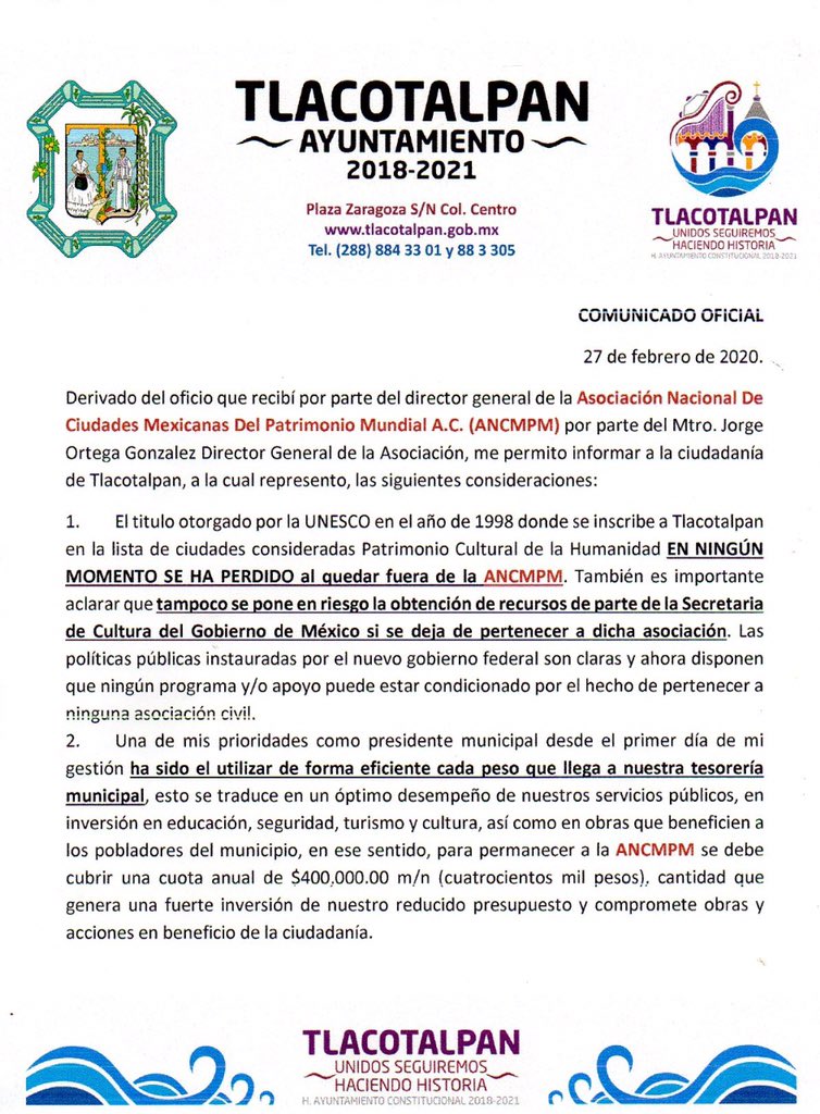 Expulsan a Tlacotalpan de Asociación Nacional de Ciudades Patrimonio