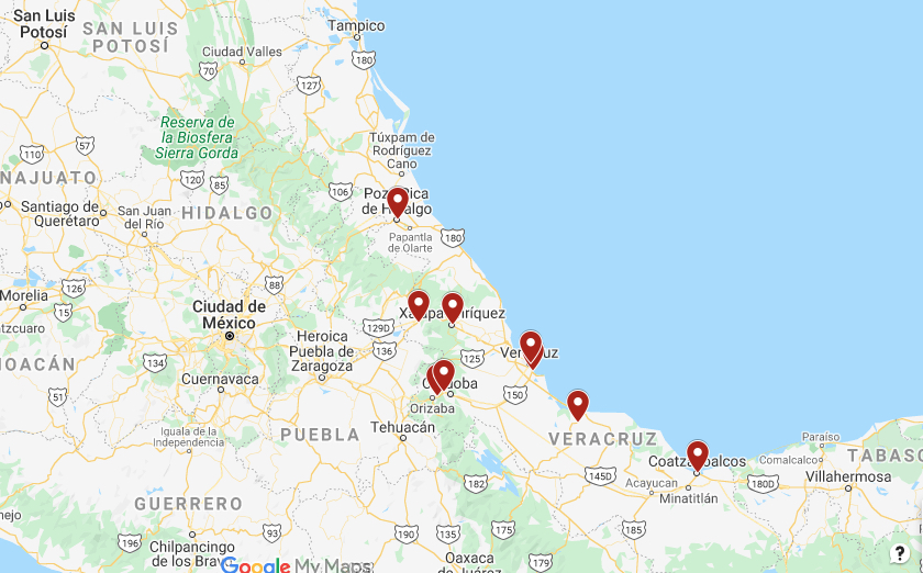 Mapas de la distribución de casos positivos de Covid-19 en Veracruz