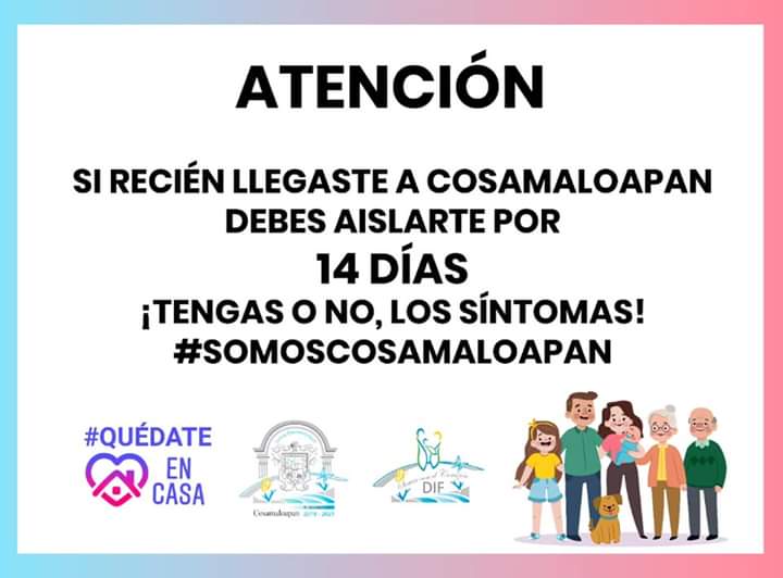 Piden aislarse por 14 días a visitantes que arriben a Cosamaloapan