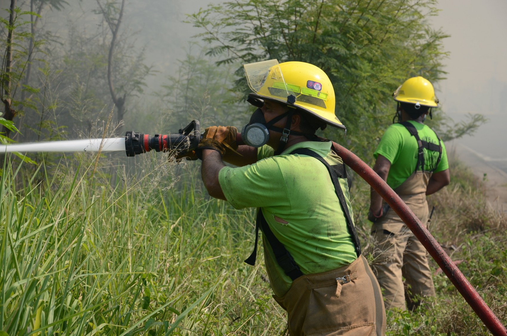 Combaten fuerte incendio de pastizales en carretera a El Tejar