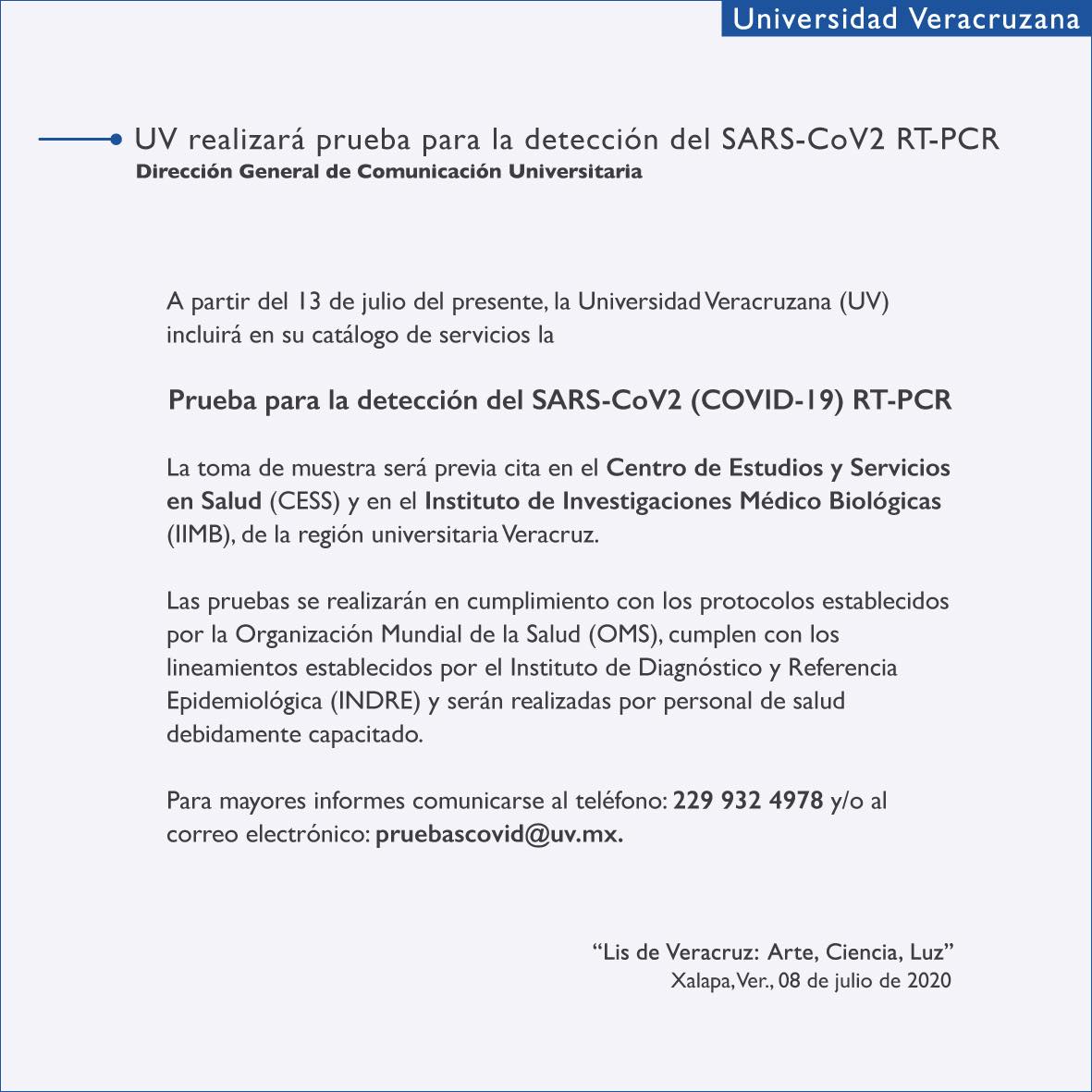 A partir del 13 de julio, UV realizará pruebas de Covid-19