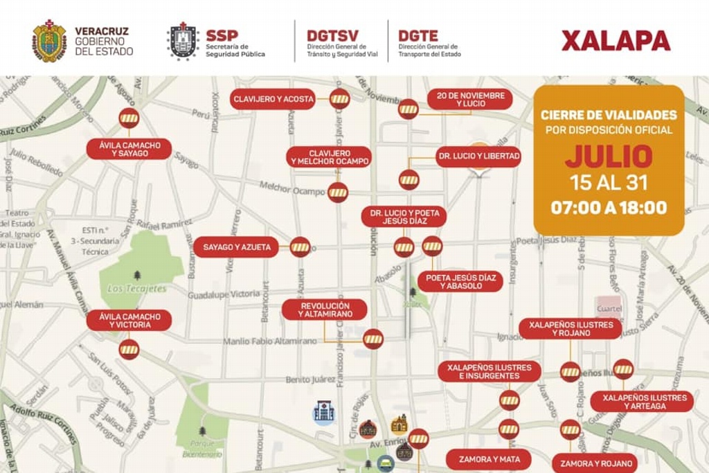 Estos son los 15 cierres en calles de Xalapa por emergencia Covid
