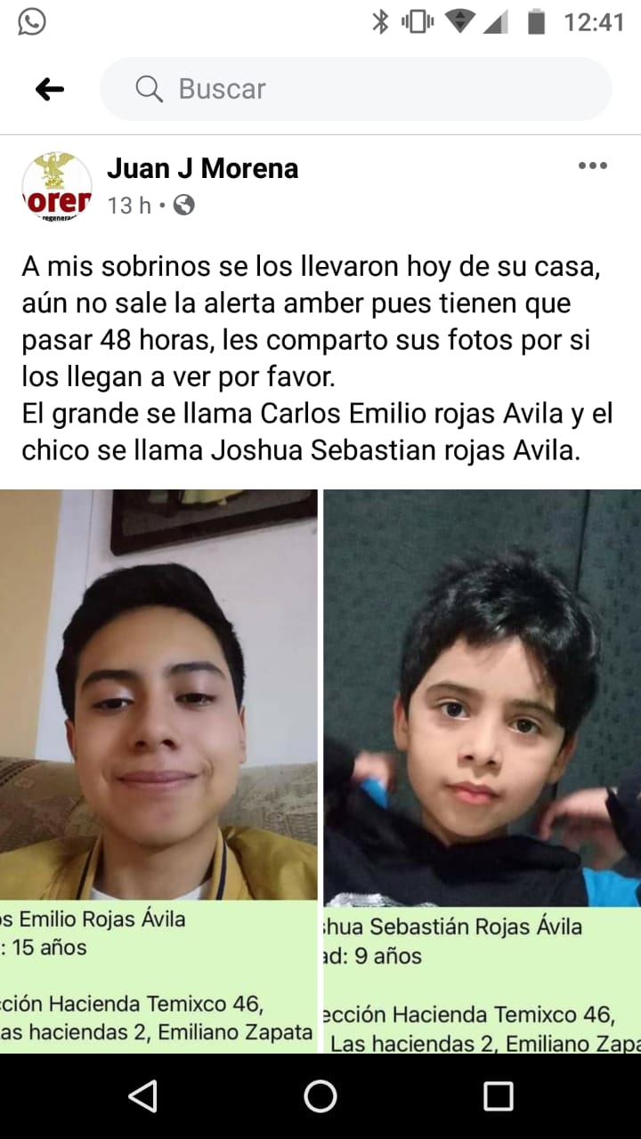Alerta por desaparición de dos hermanos de 15 y 9 años en Emiliano Zapata
