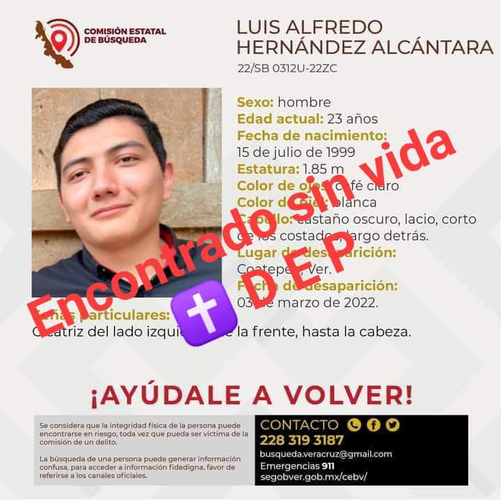 Joven desaparecido es encontrado sin  vida en la carretera Coatepec-Tuzamapan