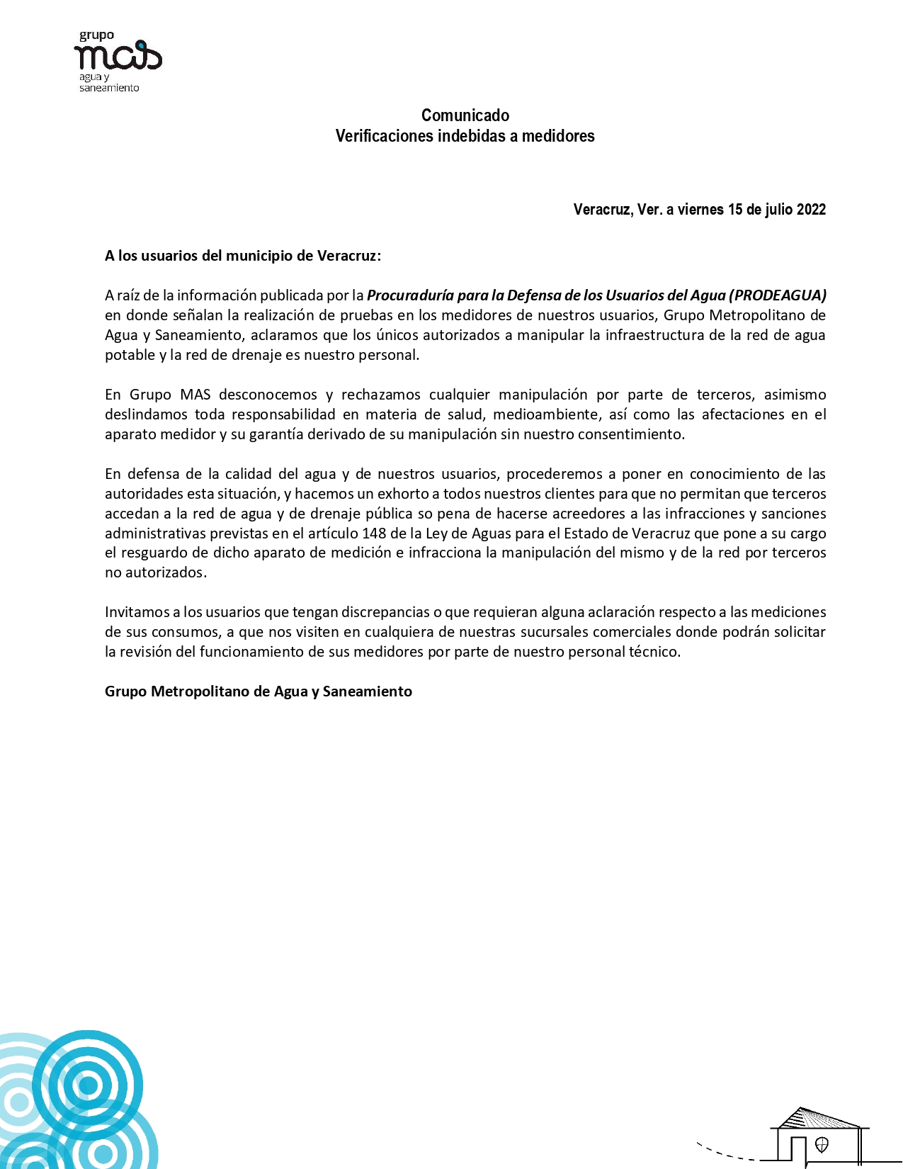 Grupo MAS rechaza manipulación de medidores por parte de Prodeagua