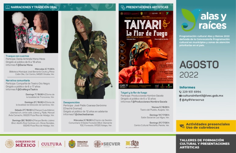 IVEC presenta la programación cultural de Alas y Raíces durante el mes de agosto