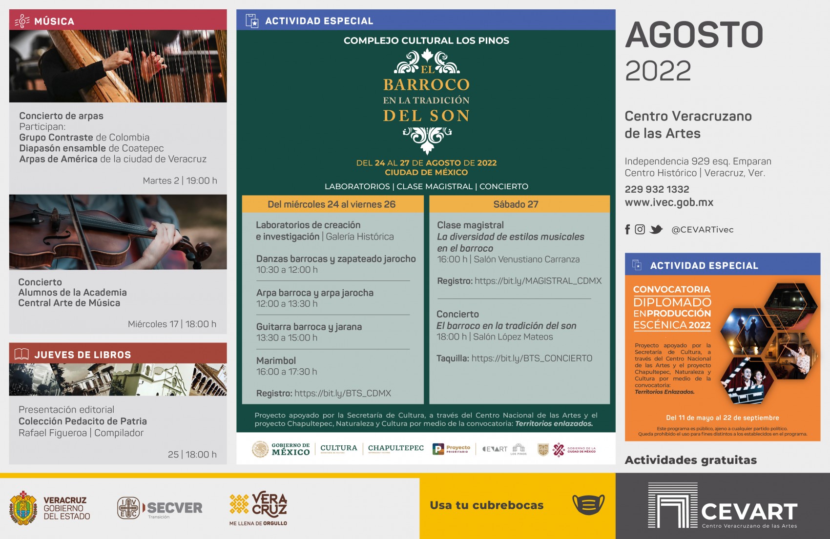 Presenta IVEC la cartelera del Centro Veracruzano de las Artes Hugo Argüelles durante el mes de ago