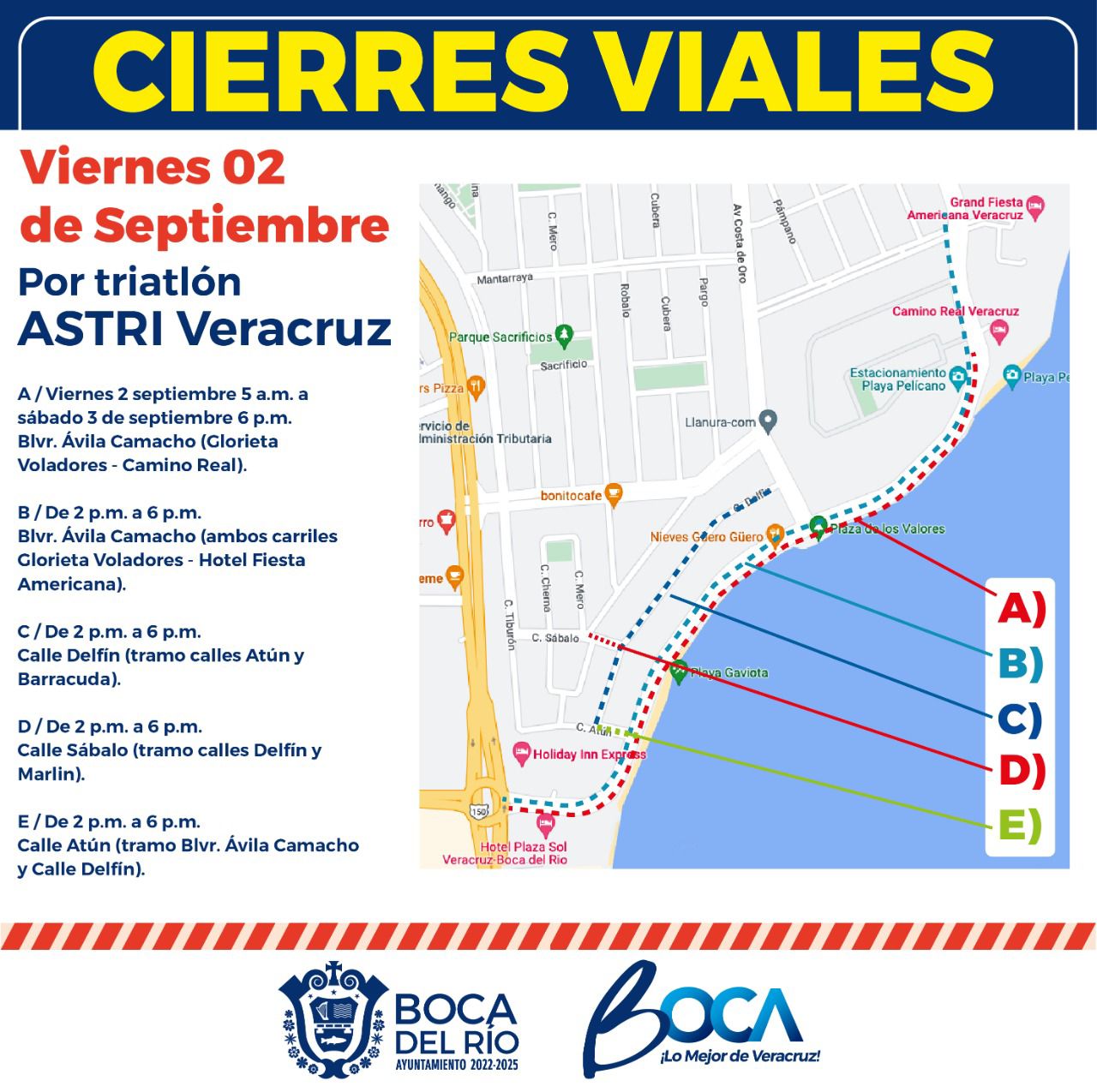 Habrá cierres viales en Boca del Río por evento deportivo a partir de este viernes