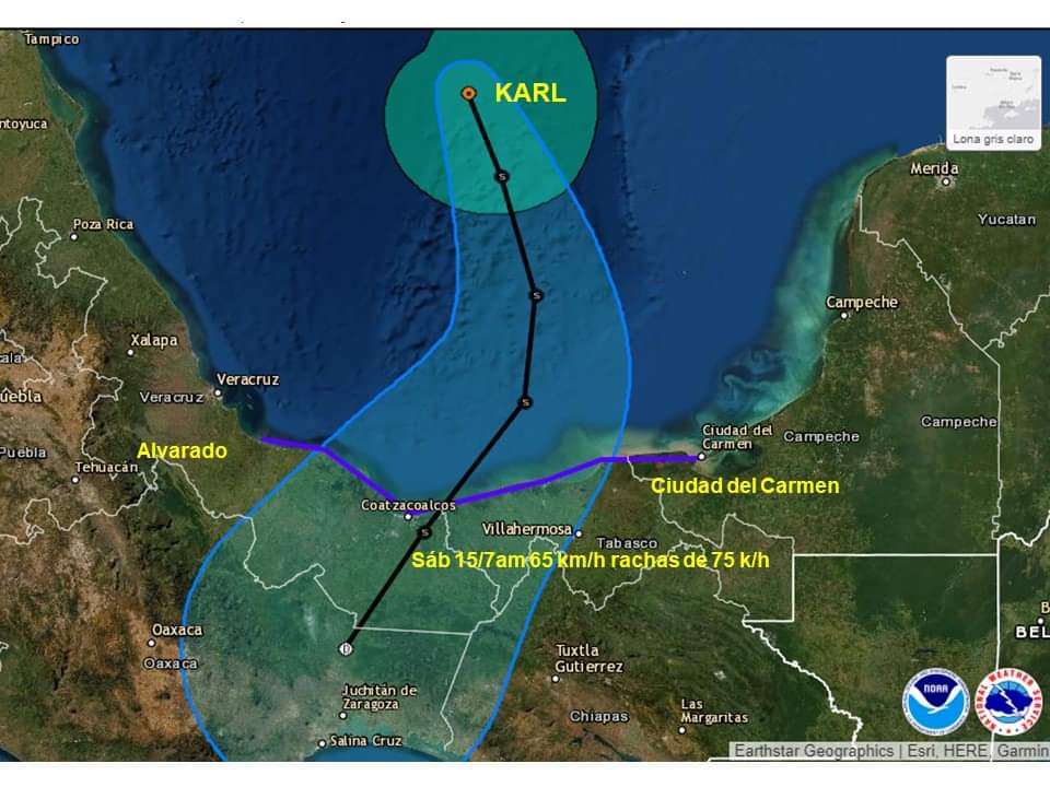Karl impactaría mañana viernes entre Alvarado y Ciudad del Carmen