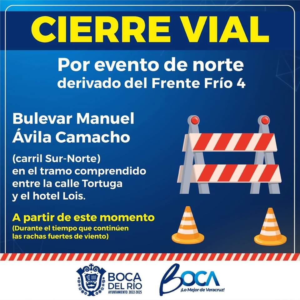 Cierran tramo del bulevar Ávila Camacho en Boca del Río por rachas de norte