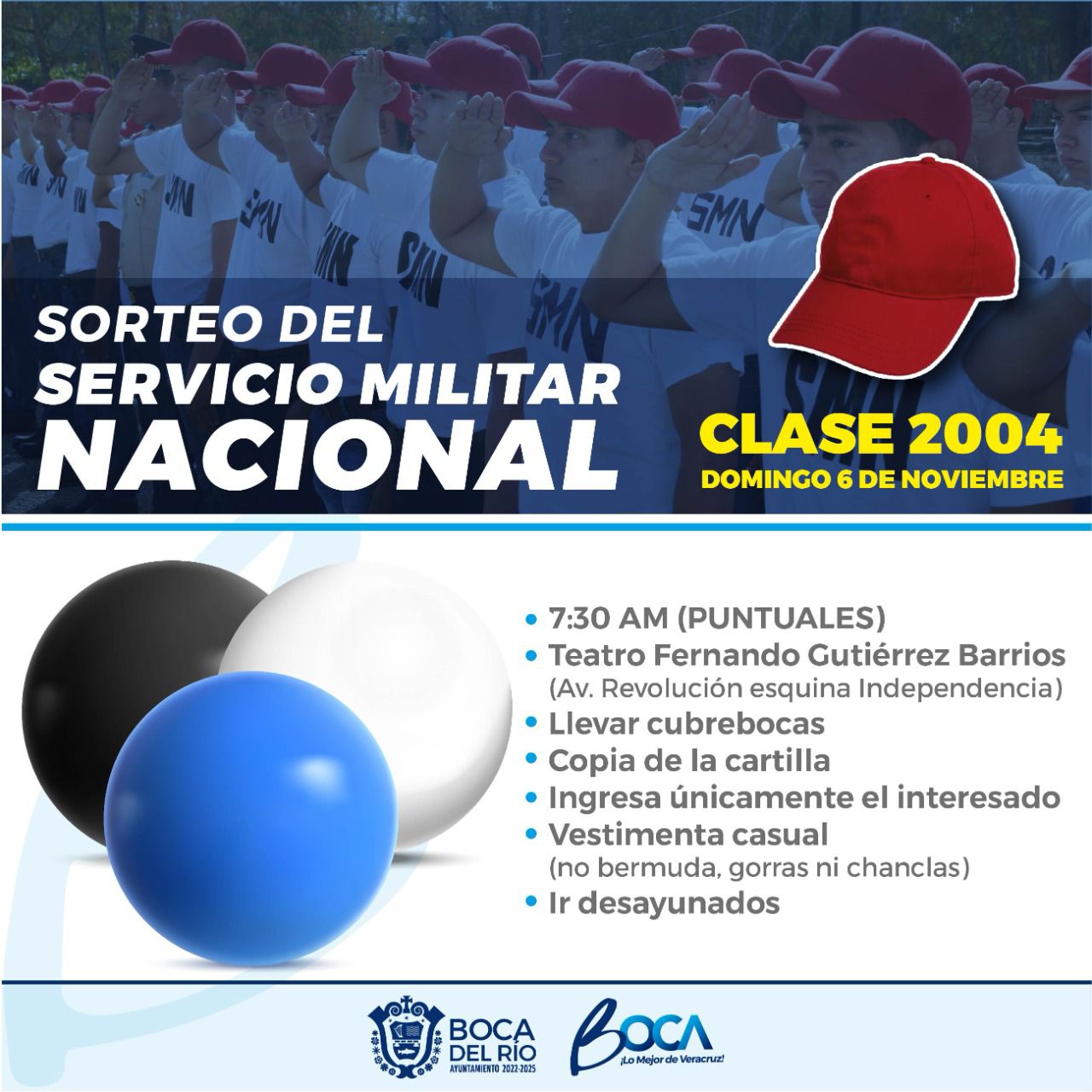 Ayuntamiento de Boca del Río convoca a jóvenes para participar en el Sorteo Militar Nacional