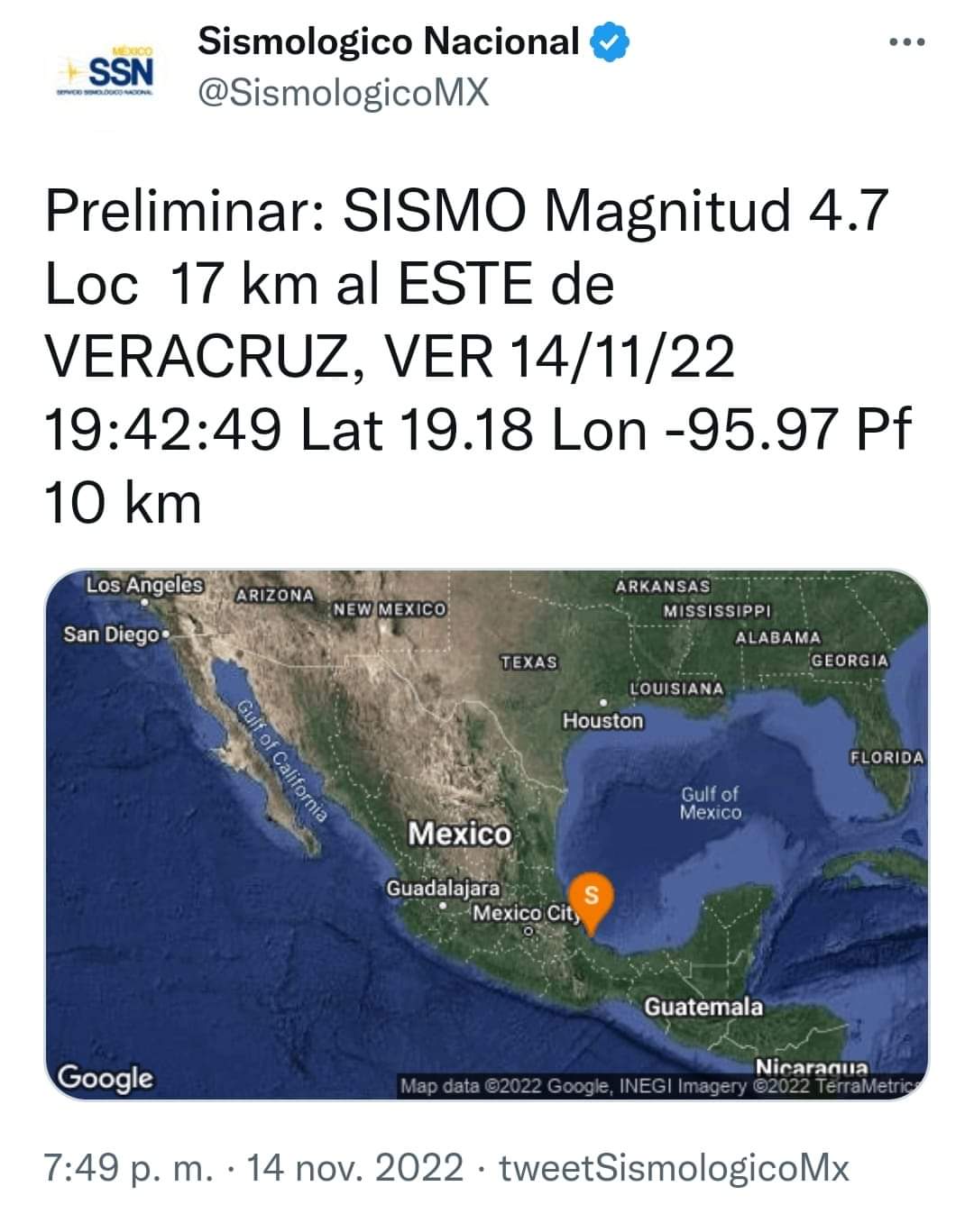 Temblor de 4.5 grados con epicentro a 17 km al este de Veracruz puerto