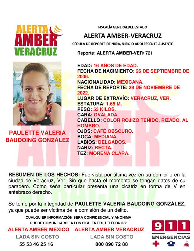 Emiten Alerta Amber por desaparición de adolescente en Veracruz puerto