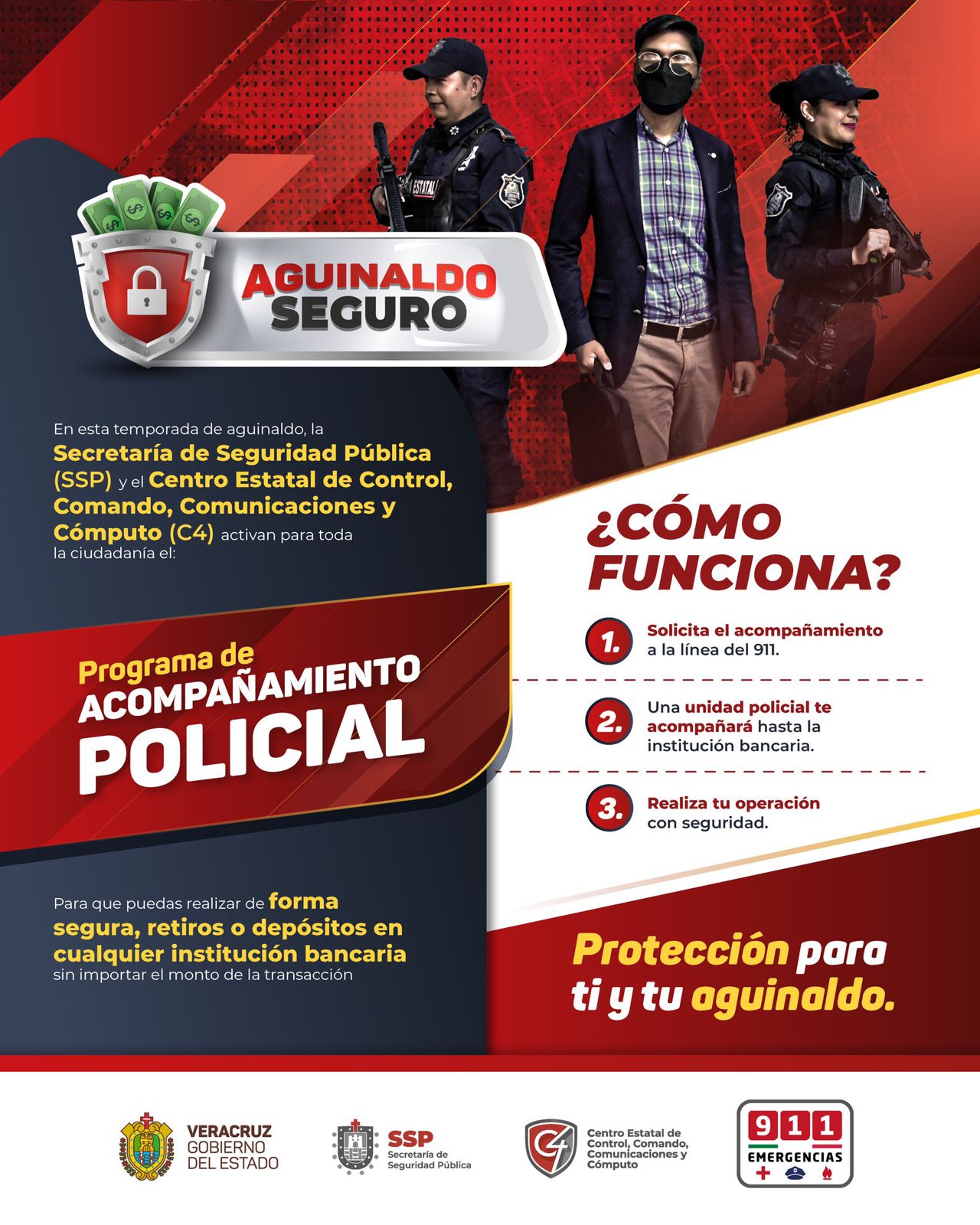 Solicita acompañamiento policial y retira tu dinero de forma segura: SSP