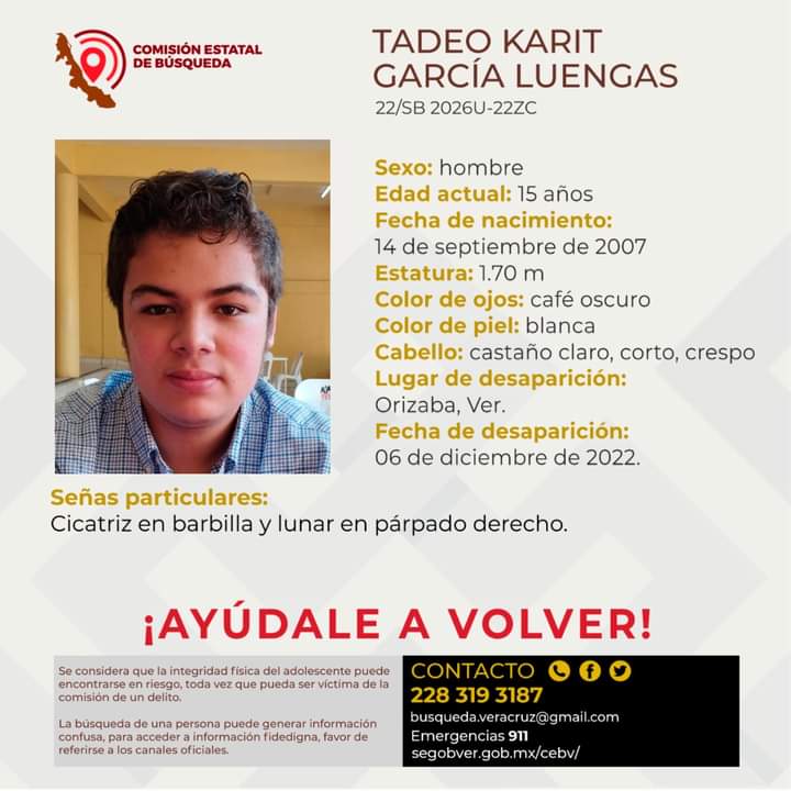 Desaparece menor de 15 años en Orizaba
