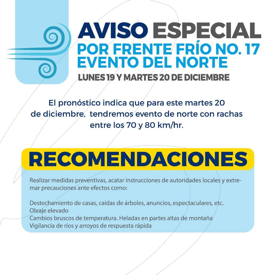 Aviso Especial por evento de norte para el puerto de Veracruz y Boca del Río