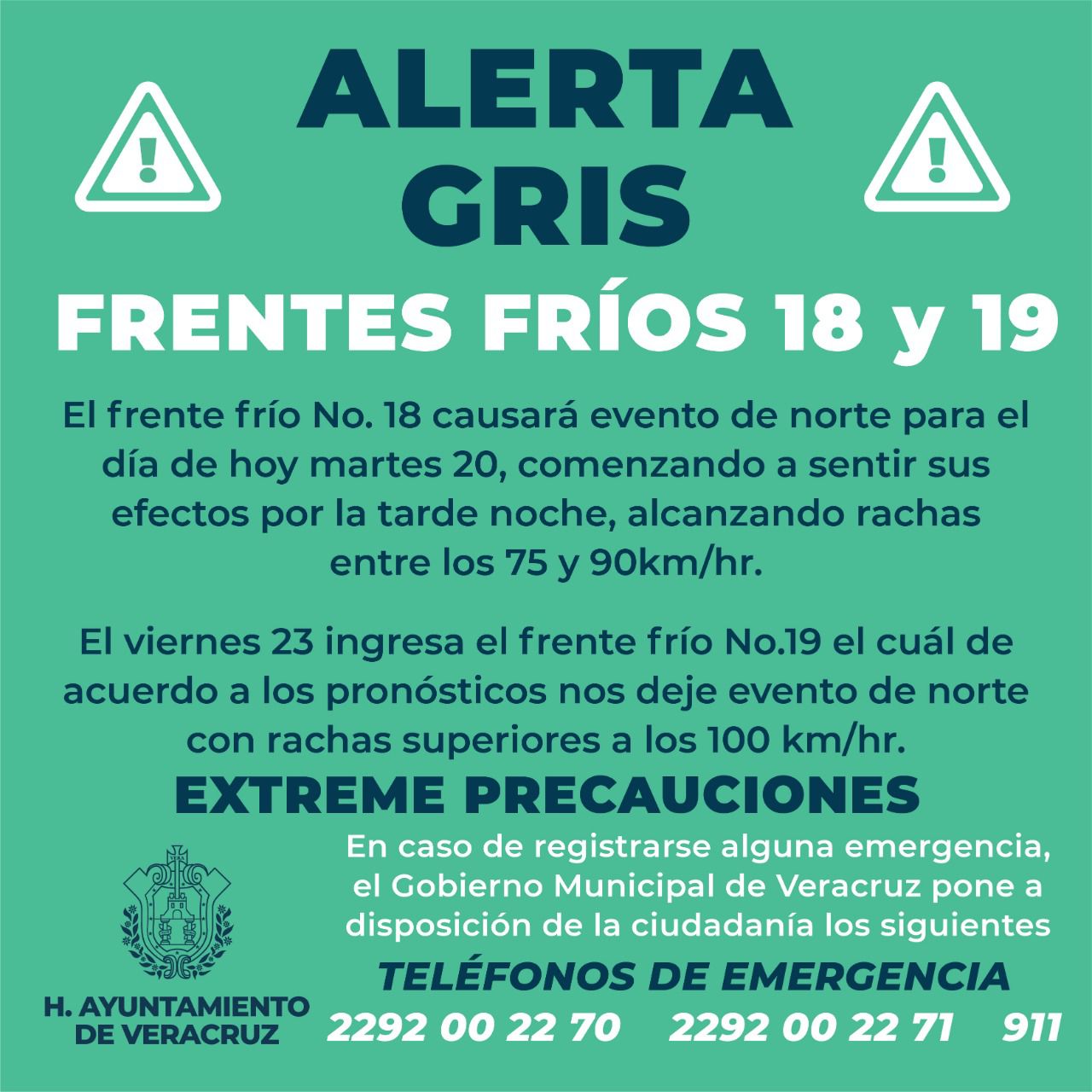 Alerta Gris en el puerto de Veracruz por los Frentes Fríos 18 y 19