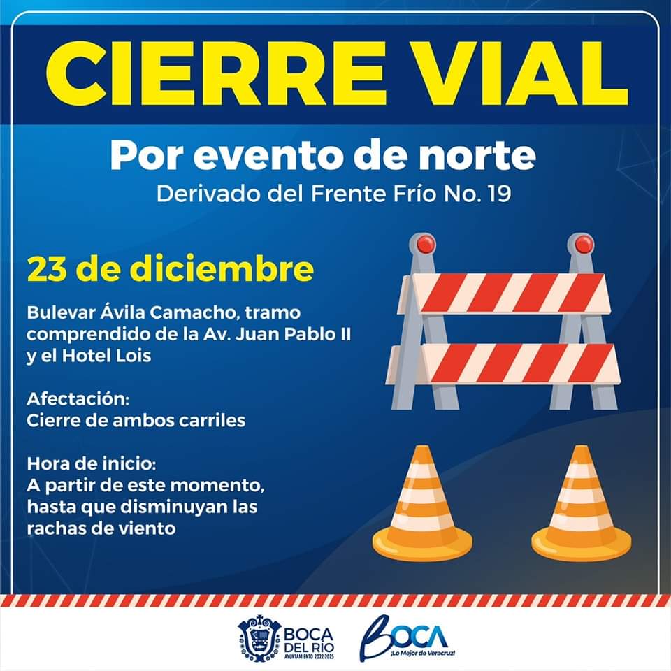 Cierran tramo del bulevar Ávila Camacho en Boca del Río por evento del norte