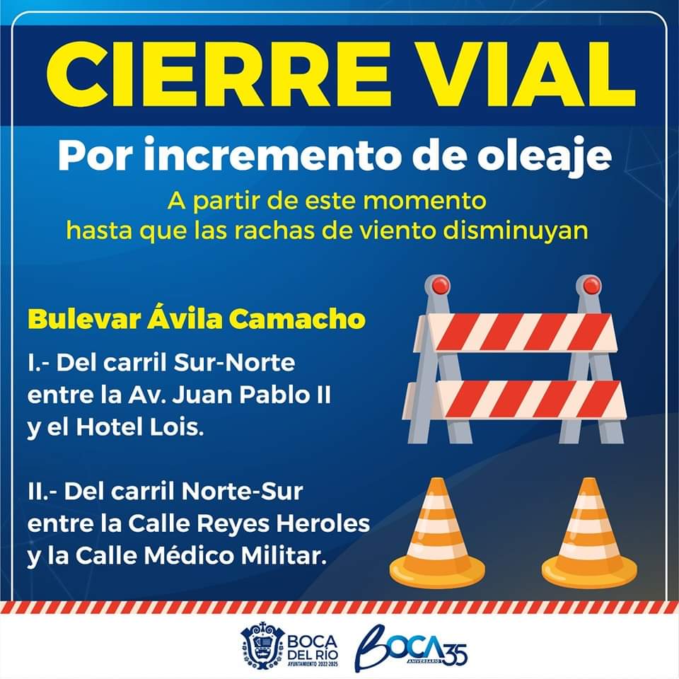 Cierran el bulevar Ávila Camacho en Boca del Río por oleaje elevado