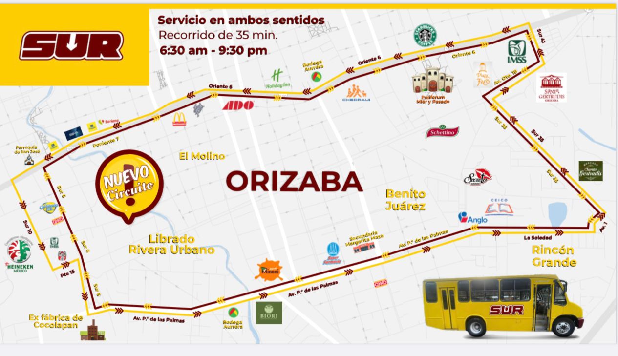 Este lunes arranca la ruta nuevo circuito sur que enlazará el sur con el centro de Orizaba