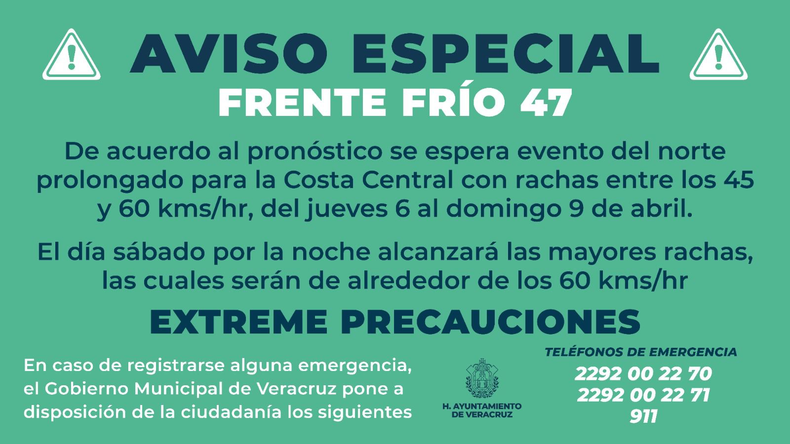 Aviso Especial por entrada del Frente Frío número 47