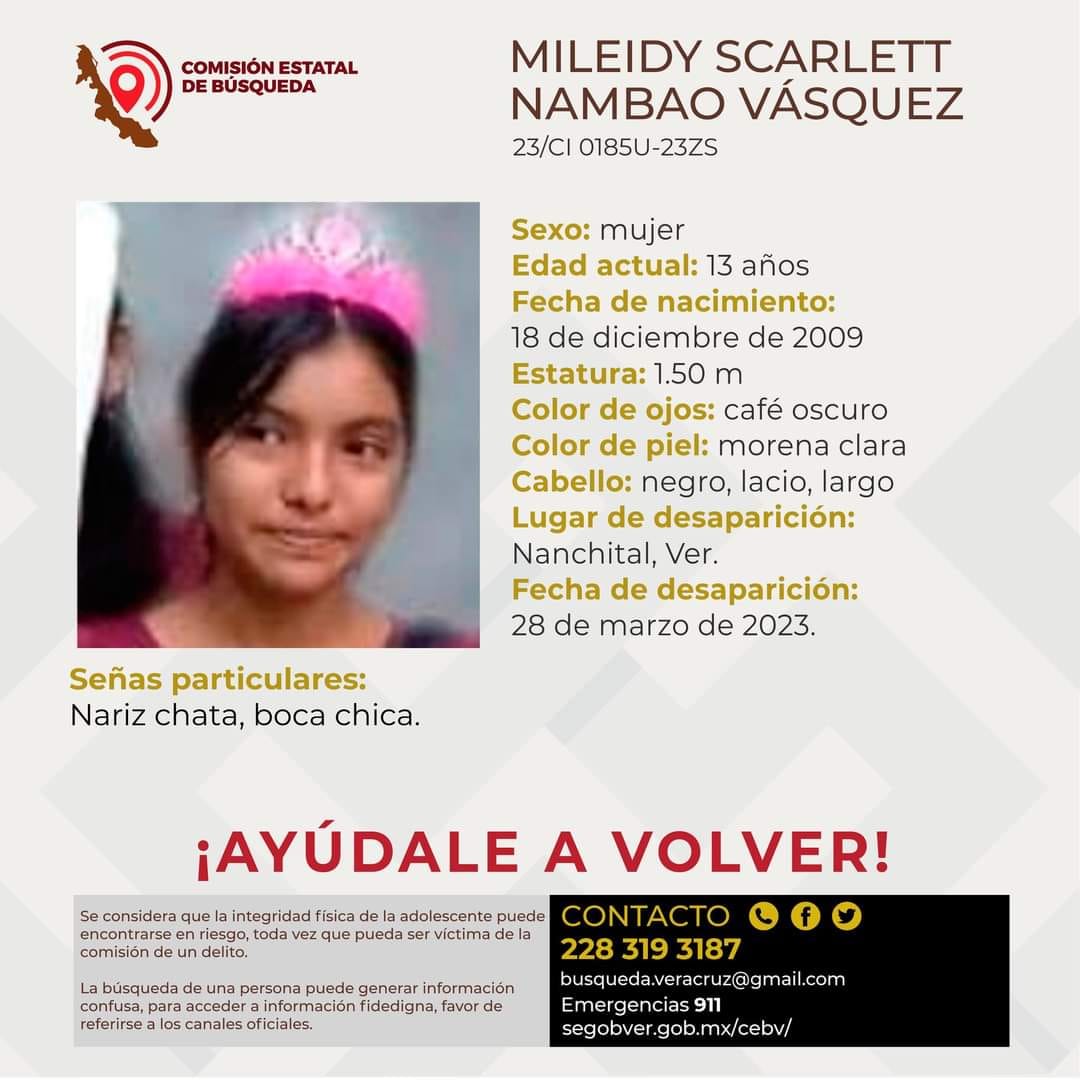 A 16 días de la desaparición de Mileydi Scarlett en Nanchital, no hay línea de investigación