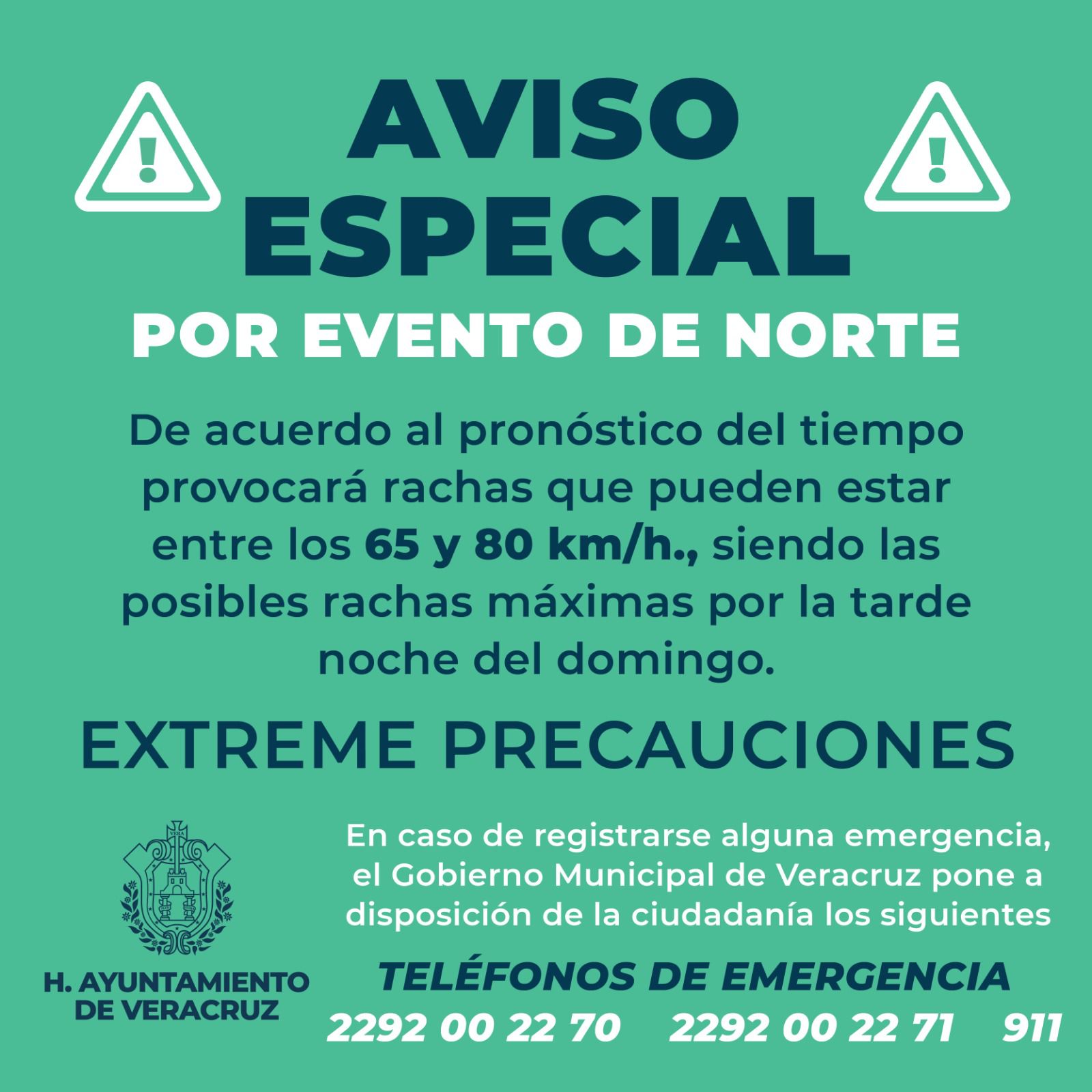 Aviso especial por evento del norte en el Puerto de Veracruz
