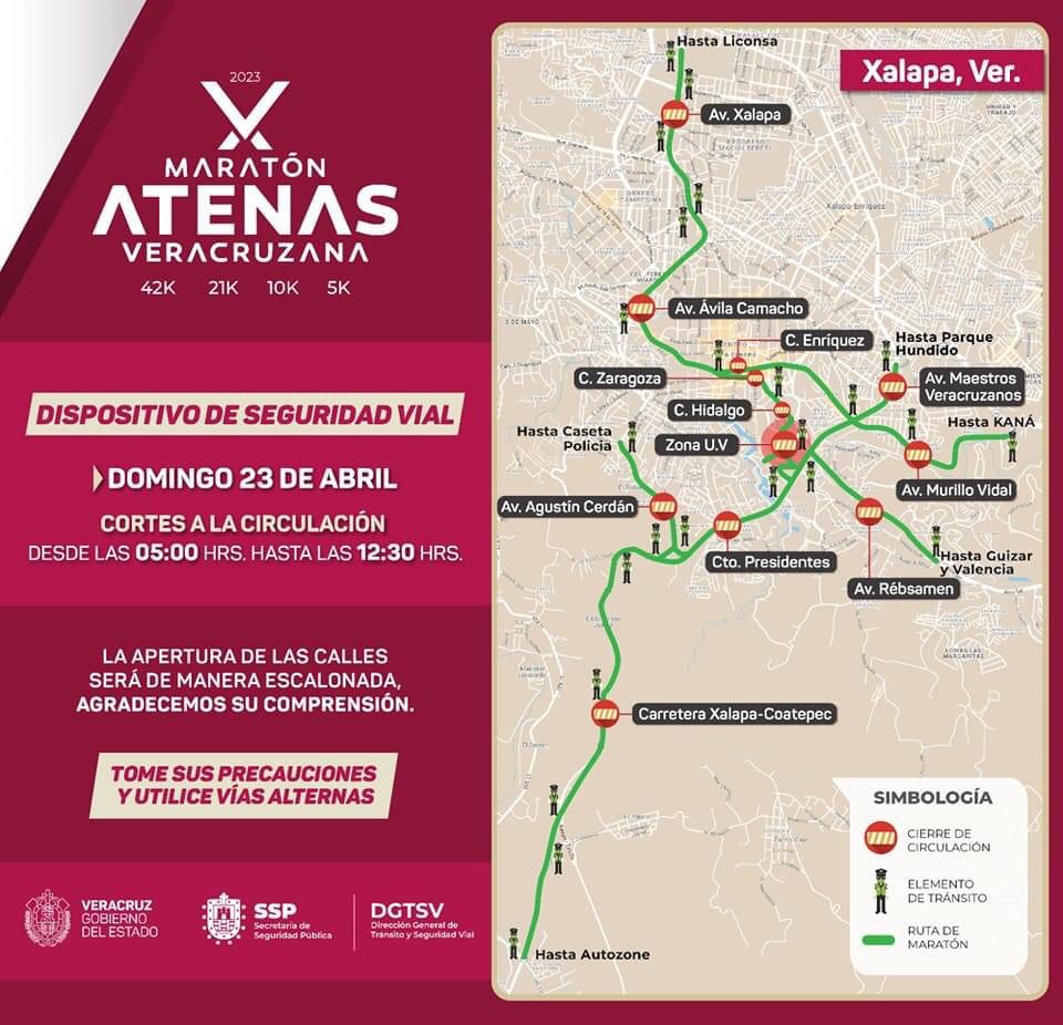 Este domingo, cierre parcial de calles en zona Centro por Maratón Atenas Veracruzana