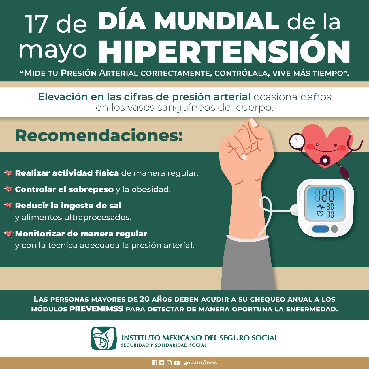 Hipertensión, enfermedad crónica incurable pero que se puede controlar: IMSS