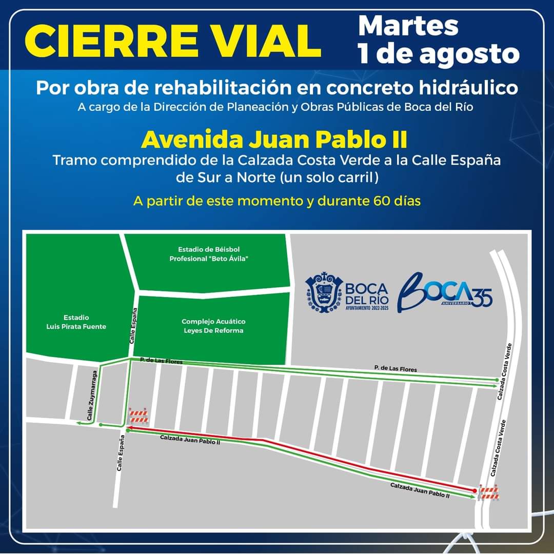 Inician segunda etapa de la rehabilitación de la avenida Juan Pablo II de Boca del Río