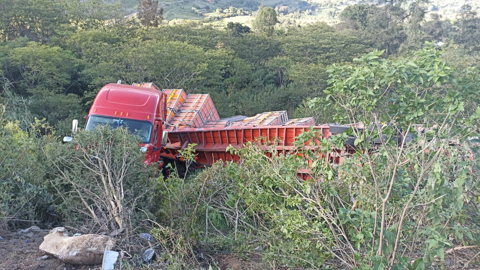 Tráiler cae a barranco en las cumbres de Acultzingo, no hay lesionados