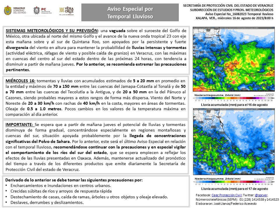 Aviso especial por temporal lluvioso