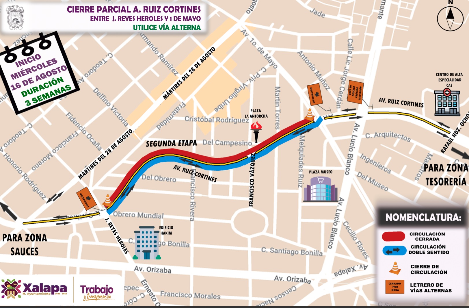 Habrá cierre parcial de la avenida Ruiz Cortines, estas son las rutas alternas