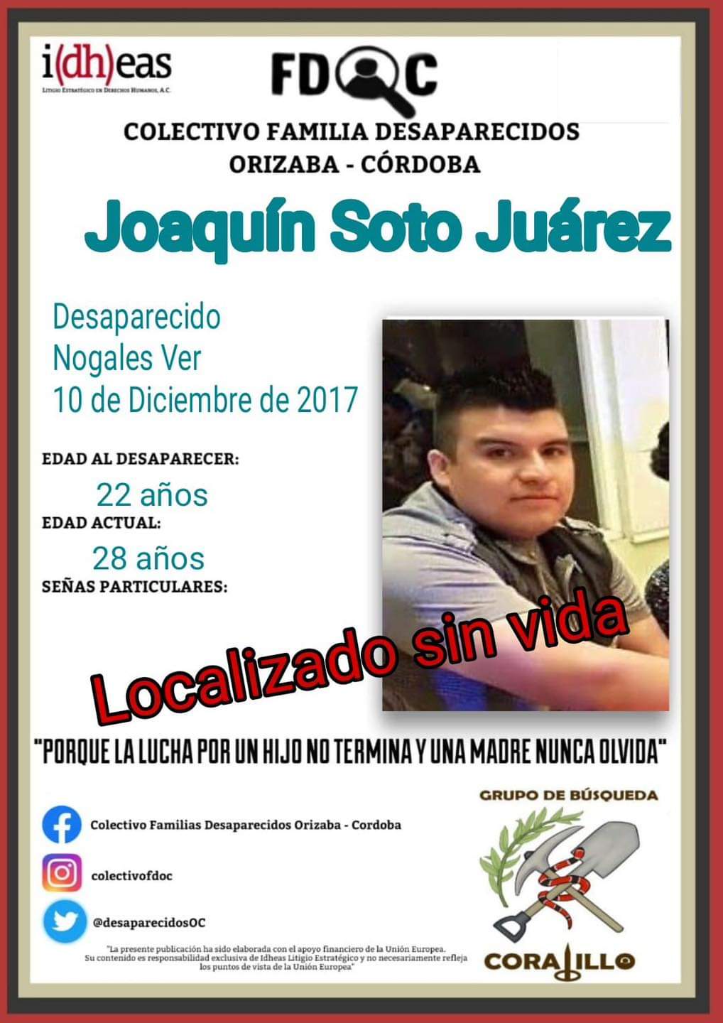 Entregan a familiares restos de Joaquín Soto, joven desaparecido en 2017 en Nogales