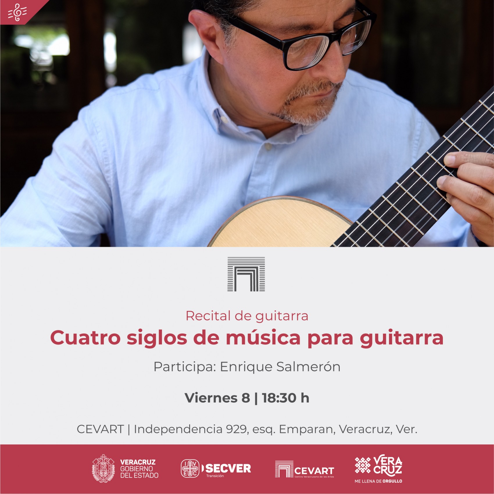 Invita IVEC al recital Cuatro siglos de música para guitarra, en el CEVART