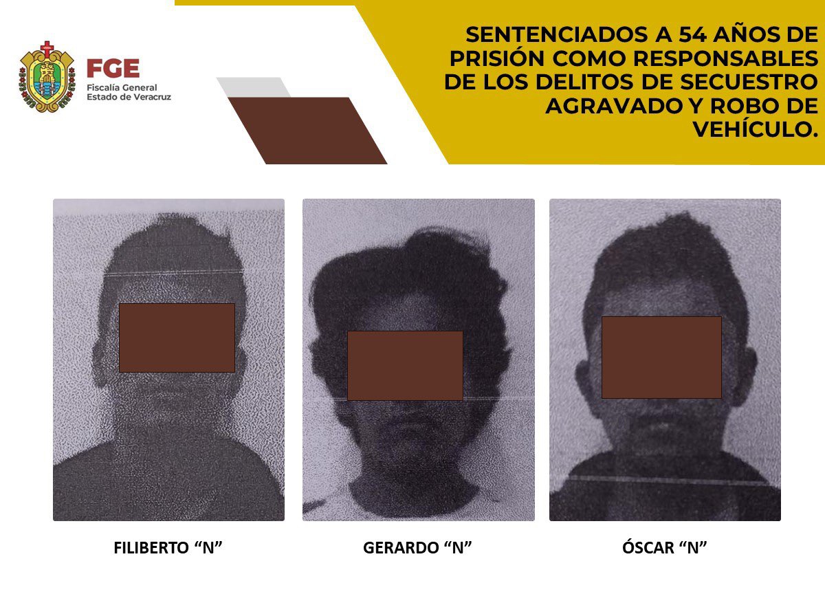 Sentencian a 54 años de cárcel a tres sujetos por secuestro agravado y robo de vehículo