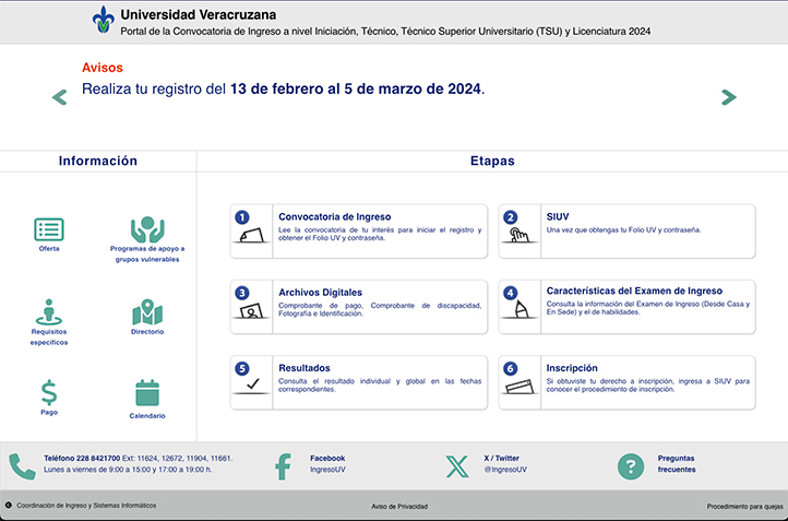 UV anuncia convocatorias para proceso de ingreso