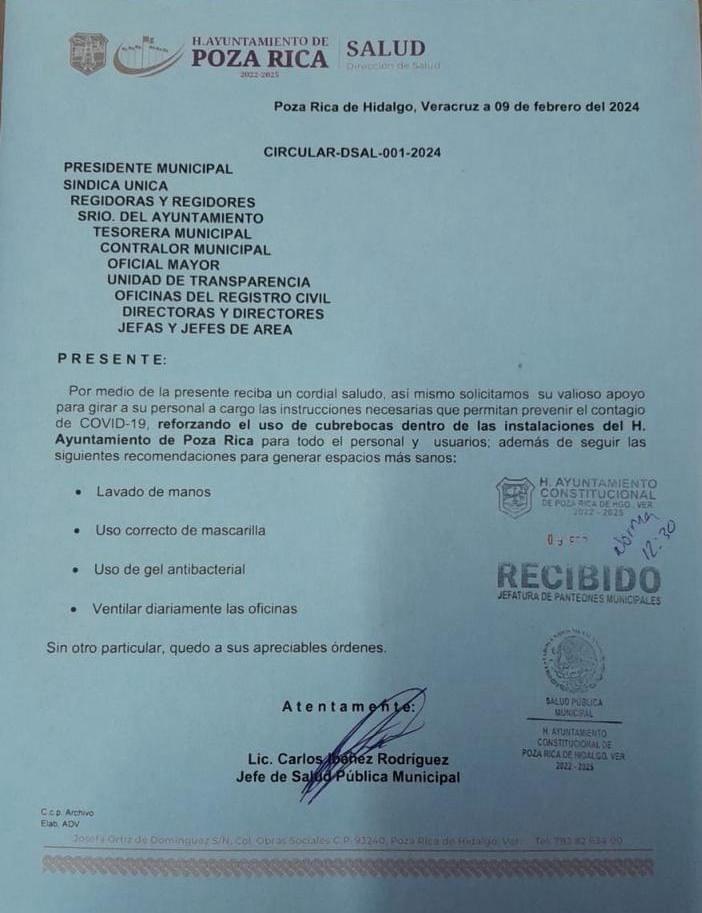 Ayuntamiento de Poza Rica nuevamente ordena uso de cubrebocas en sus oficinas