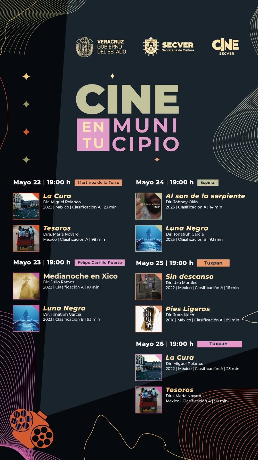 Estás invitado a las funciones de cine al aire libre en Martínez de la Torre, Tuxpan y Álamo Temapache