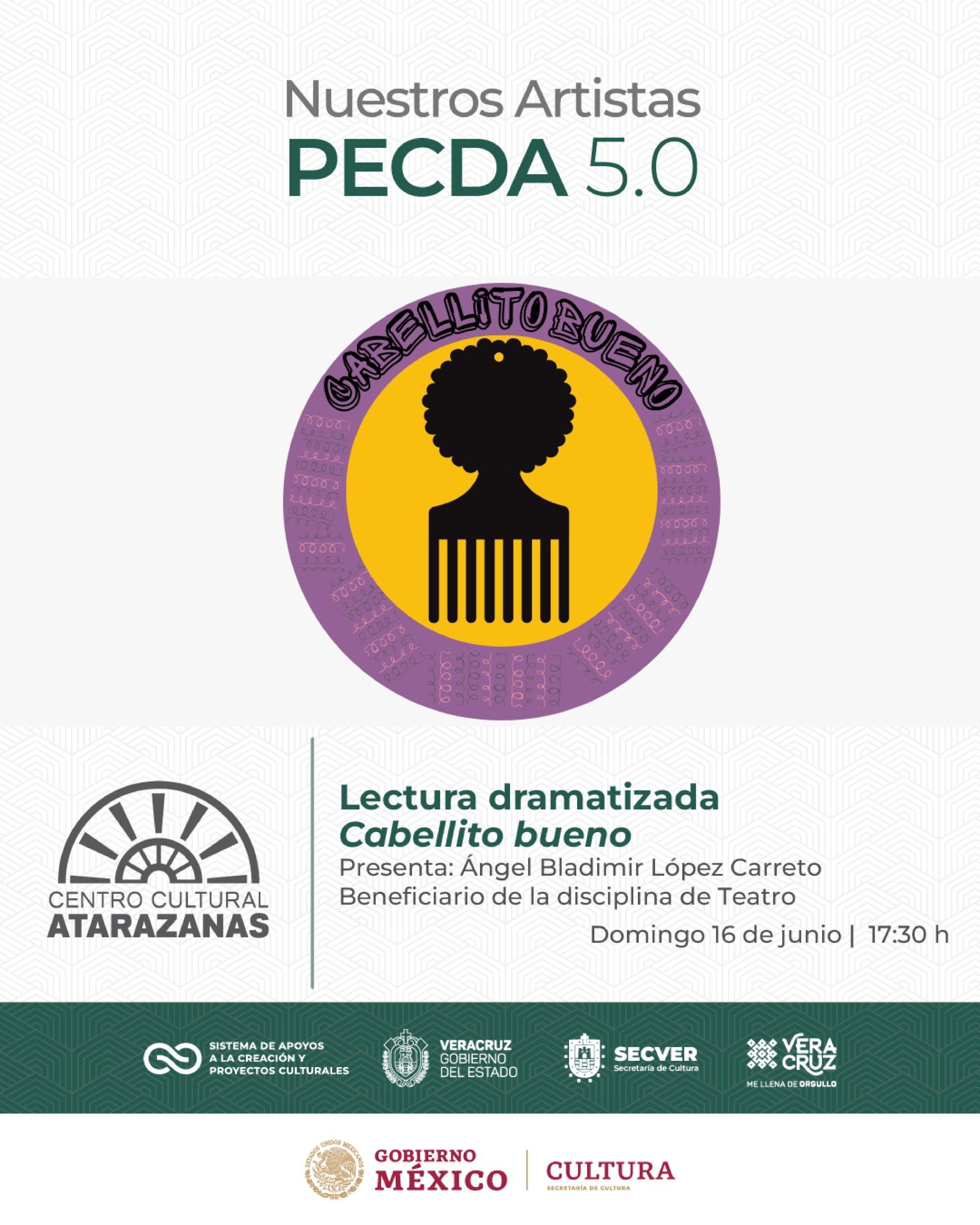 Estás invitado a lectura dramatizada de la obra Cabellito bueno, de Bladimir López Carreto