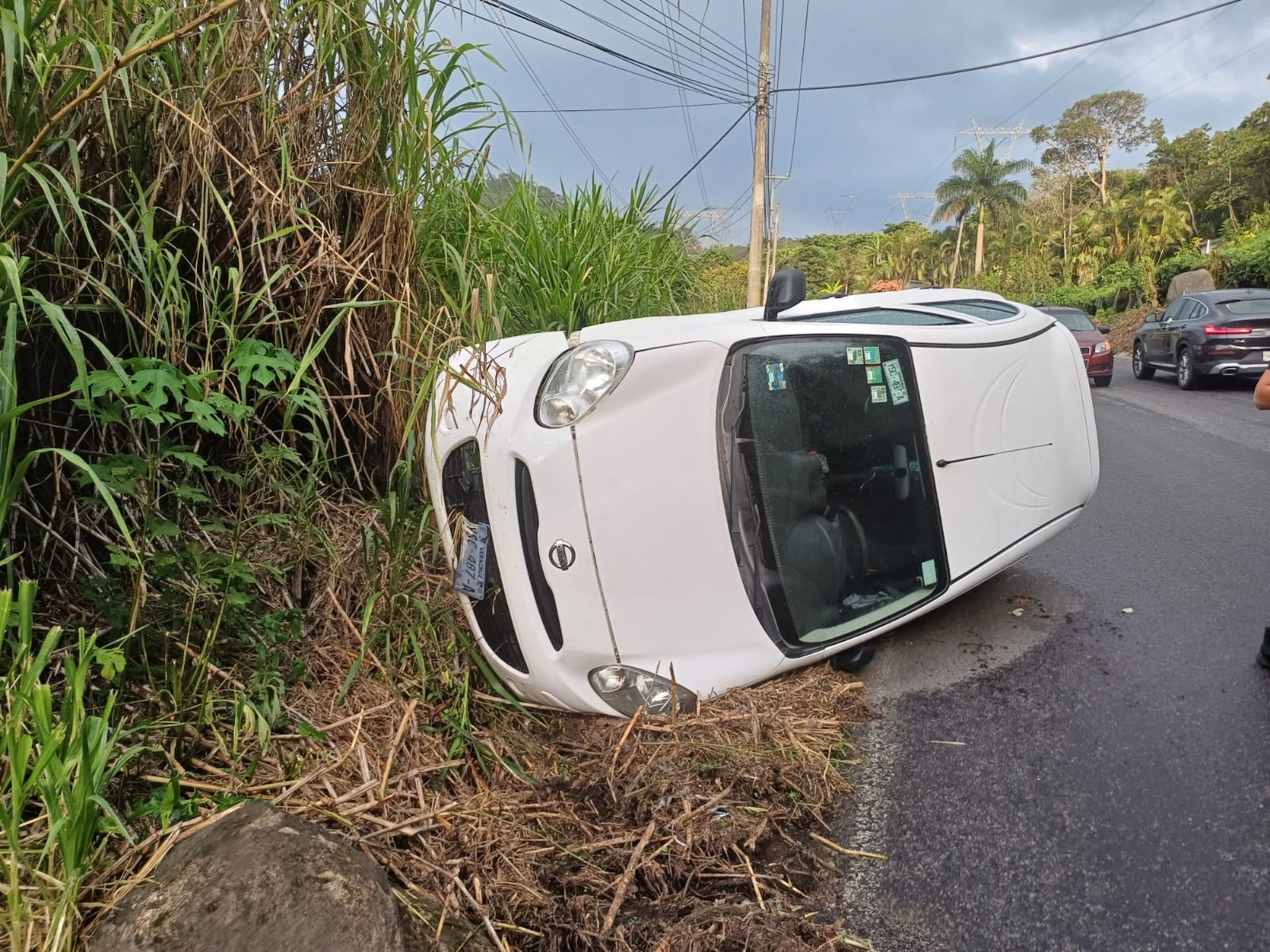Vuelca auto particular en las cumbres de Cuautlapan