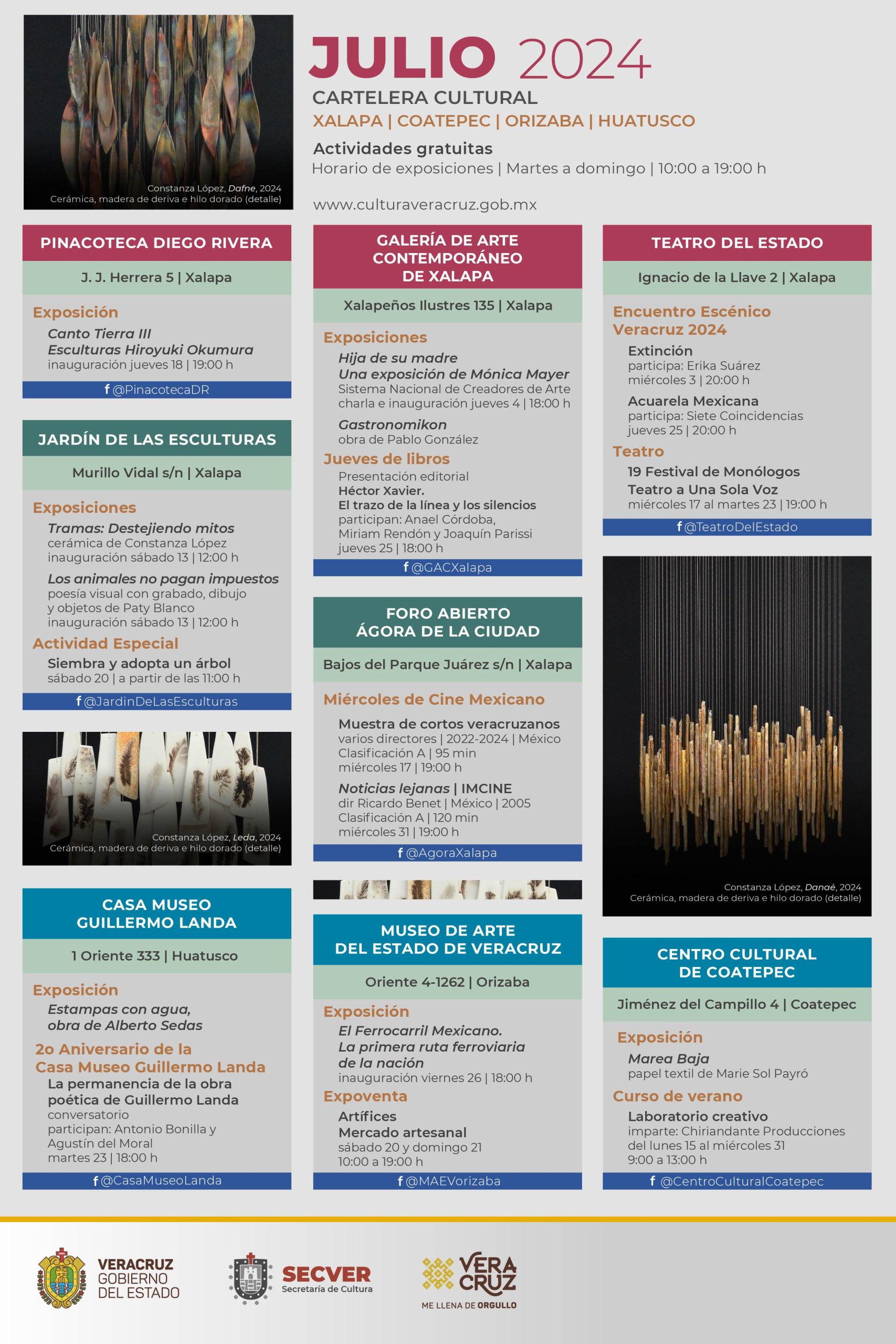 SecVer presenta las actividades de julio en Xalapa, Coatepec, Orizaba y Huatusco