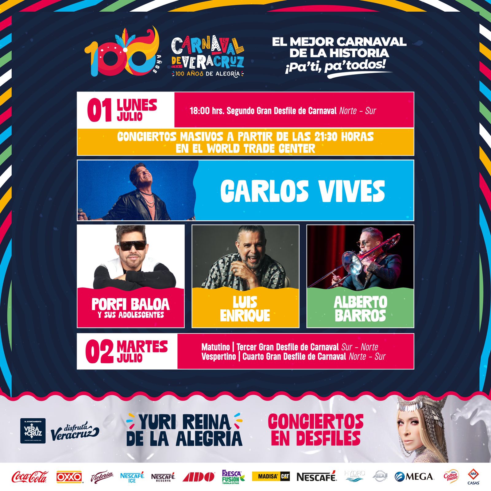 A las 18 horas desfile de carnaval y concierto masivo en el WTC de Boca del Río este lunes