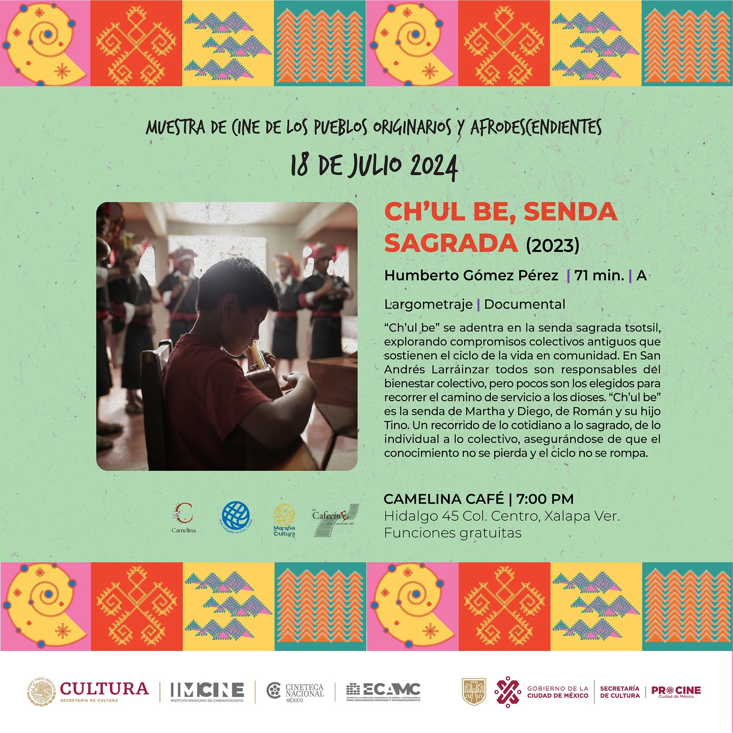 Este jueves Muestra de Cine de los Pueblos Originarios y Afrodescendientes 2024 en Camelina Café