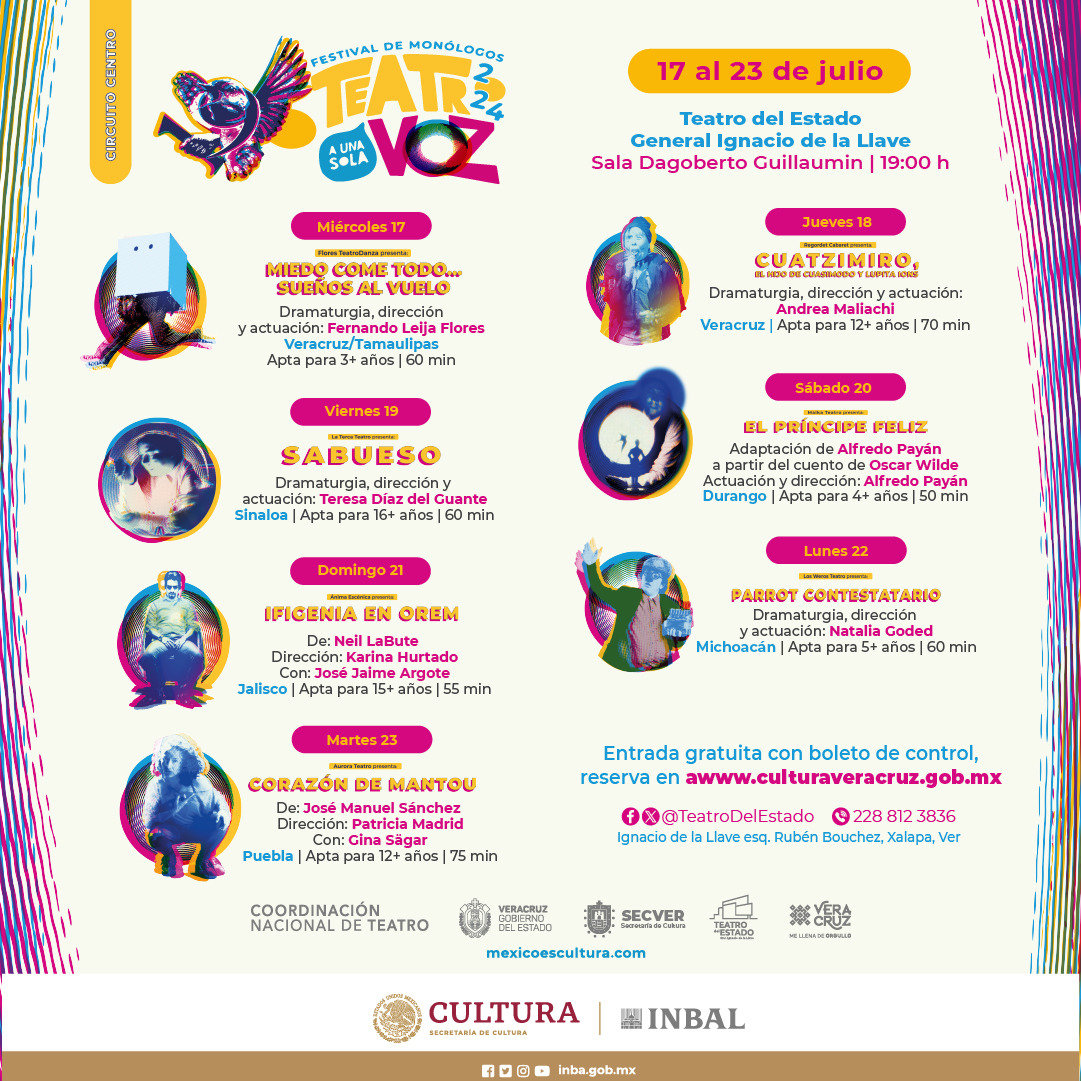 Programación del 19° Festival de Monólogos. Teatro a Una Sola Voz 2024