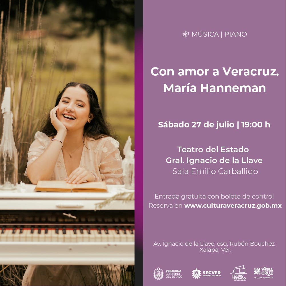 Se invita al concierto con la virtuosa y joven pianista María Hanneman