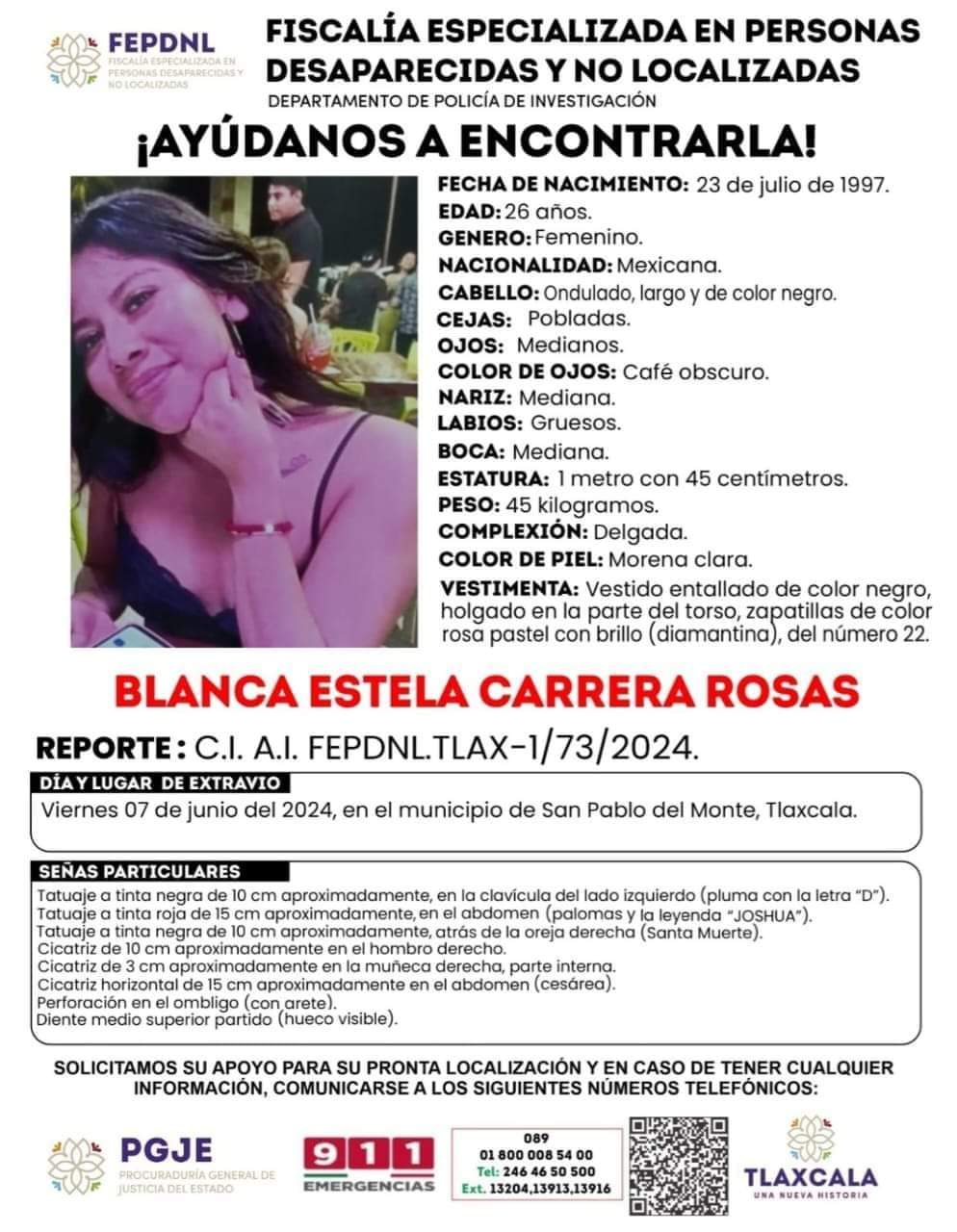 Localizan sin vida a Blanca Estela, joven orizabeña reportada desaparecida el 7 de junio en Tlaxcala