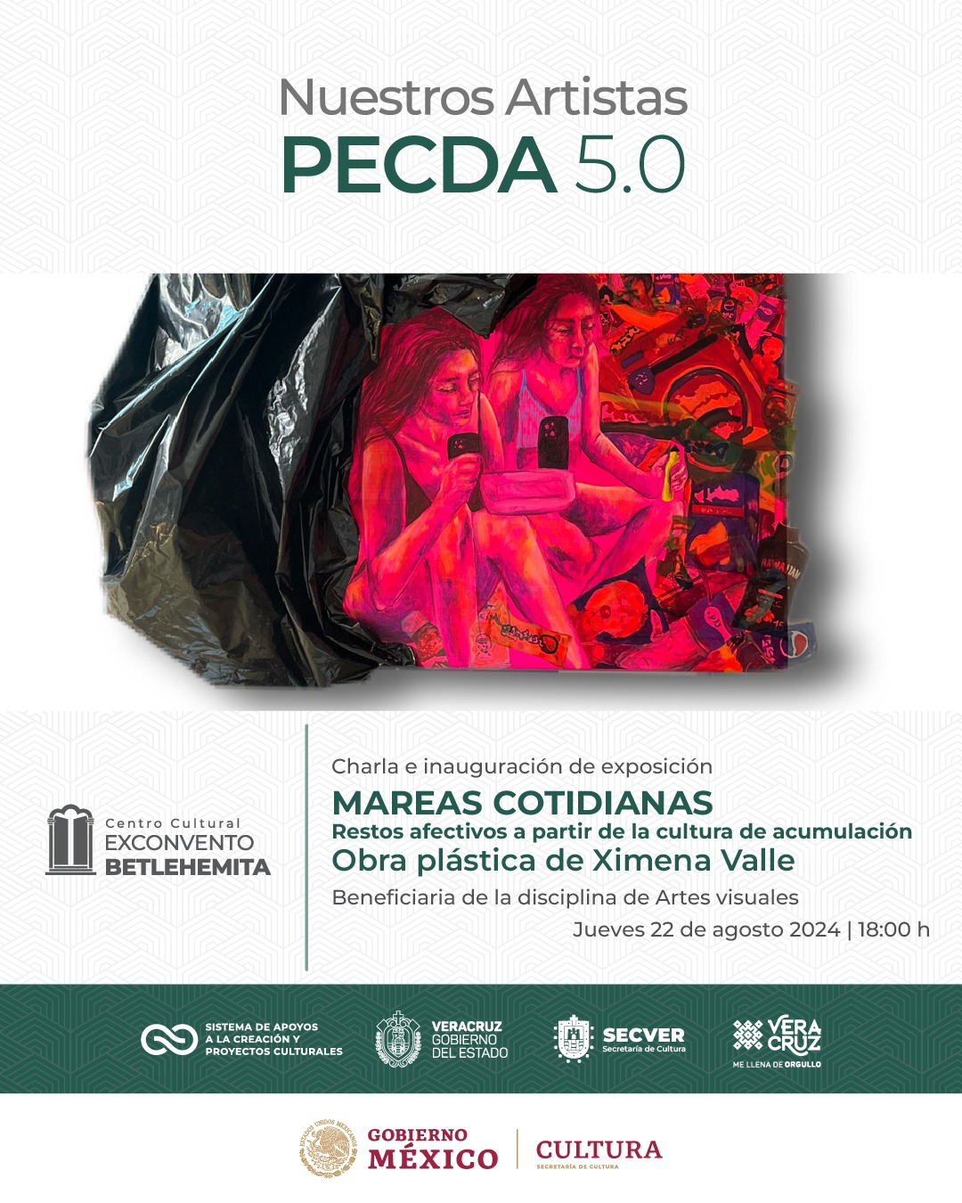 Se invita a la inauguración de la exposición Mareas cotidianas de Ximena Valle, en el Exconvento Betlehemita