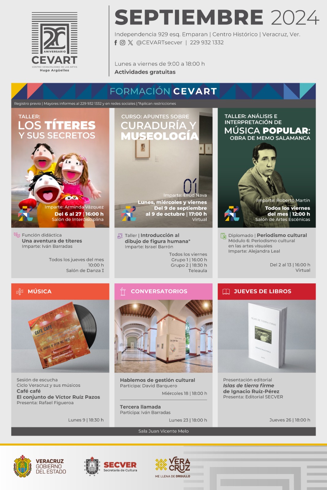 Cartelera de septiembre en el Centro Veracruzano de las Artes Hugo Argüelles