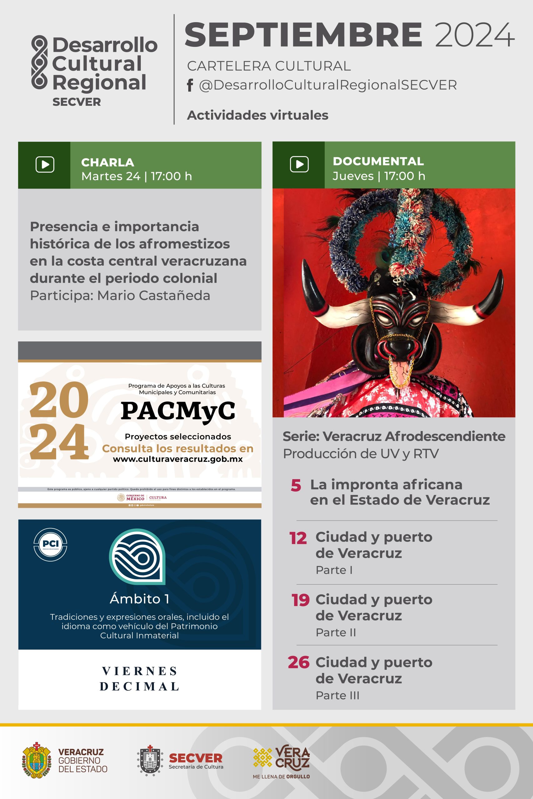 Cartelera virtual de Desarrollo Cultural Regional para el  mes de septiembre